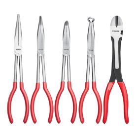 VEVOR 5-Piece Needle Nose Pliers, 11 in Long Needle Nose Pliers Set, Diagonal Cutting Pliers, 45°/ 90° Bent Nose Plier, Round Nose Plier