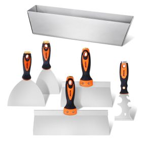 VEVOR Drywall Knife Set, 6 PCS Drywall Tools Includes 3" Painter Scraper, Two Putty Knives, Two Taping Knives and 12" Mud Pan
