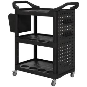 3-Tier Rolling Tool Cart, 200 LBS Capacity Plastic Utility Cart with Side Shelf and Storage Bucket, Black