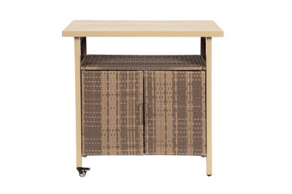 Outdoor Wicker Bar Cart, Patio Wine Serving Cart w/Wheels