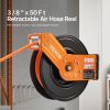 VEVOR Retractable Air Hose Reel, 3/8IN x 50FT Rubber Air Hose Max 300PSI, Air Compressor Hose Reel Auto-Rewind with 5FT Lead in