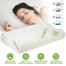 Bamboo Memory Foam Sleep Pillow Contoured Cervical Orthopedic Pillow Neck Support Breath Pillow (size: S)